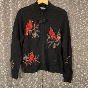 Vintage Heirloom Collectibles Cardinal Knit Full Zip Sweater Christmas Womens PS